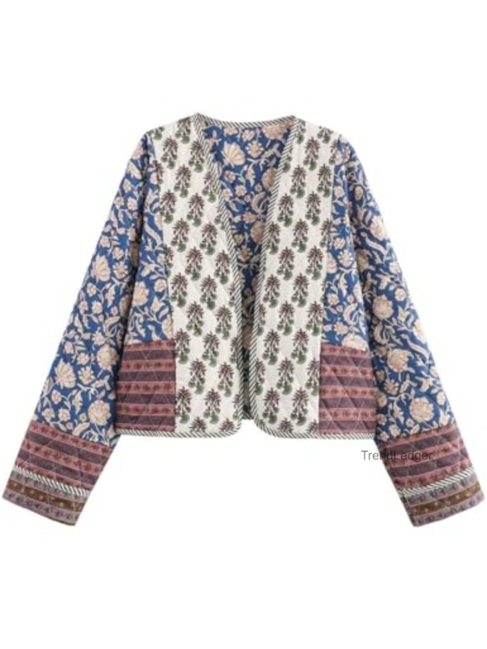 Flygo Floral Cropped Quilted Lightweight Puffer Jacket Women Open Front